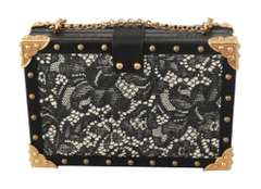 DOLCE & GABBANA  Black Lace Gold Chain Women Borse 100% Leather BOX Bag