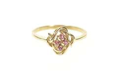 10K Yellow Gold Retro Ruby Loop Knot Cluster Statement Ring