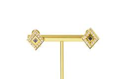 14K Yellow Gold Squared Cubic Zirconia Halo Clip Back Earrings
