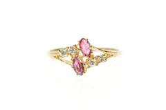 14K Yellow Gold Marquise Ruby Diamond Two Stone Bypass Ring