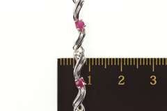 10K White Gold Natural Ruby Diamond Accent Wavy Link Tennis Bracelet