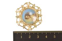 14K Yellow Gold Ornate Victorian Painted Lady Pearl Scroll Pendant/Pin