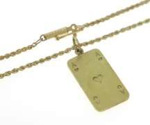 Cute Ace of Hearts Card Yellow Gold Necklace