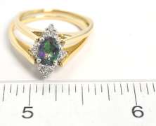 Interesting Reversible Mystic Topaz & Diamond Ring in 14KT Yellow Gold
