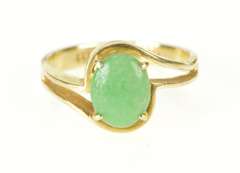 14K Yellow Gold Retro Oval Turquoise Wavy Freeform Statement Ring