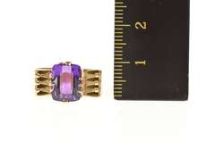 14K Yellow Gold Retro Soviet Russian Amethyst Statement Ring