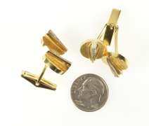 14K Yellow Gold Round Diamond Accent Geometric Retro Men's Cuff Links
