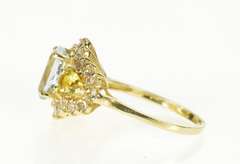 14K Yellow Gold Blue Topaz Pear Citrine CZ Halo Statement Ring