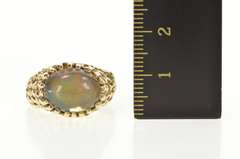 14K Yellow Gold 1960's Opal Textured Raw Lattice Cocktail RIng