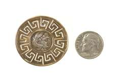 10K Yellow Gold Ancient Greek Coin Wave Pattern Statement Pin/Brooch