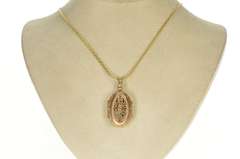 10K Yellow Gold Victorian Etched Orante Mourning Photo Locket Pendant