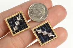 14K Yellow Gold Lucien Piccard Geometric Sapphire Diamond Cuff Links