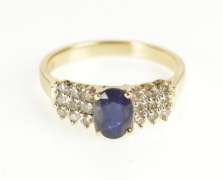 10K Yellow Gold Sapphire Diamond Tiered Cluster Engagement Ring
