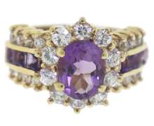 Vintage Amethyst and Crystal Sterling Silver Ring