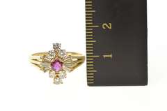 14K Yellow Gold 0.85 Ctw Ruby Diamond Halo Engagement Ring