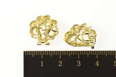 14K Yellow Gold Retro Scalloped Petal Statement Clip Back Earrings