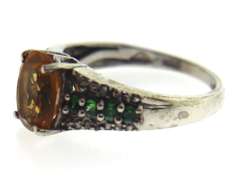 Sterling Silver Citrine With Green Tsavorire Ring