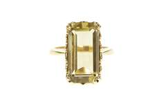 10K Yellow Gold Emerald Cut Smoky Quartz Solitaire Statement Ring