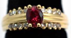 Vibrant Red Spinel & Diamond Ring in 14KT Yellow Gold