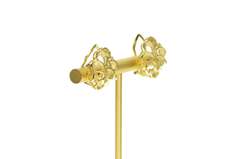 14K Yellow Gold Retro Scalloped Petal Statement Clip Back Earrings