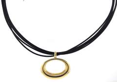 Open Circle Necklace w Multi Strand Leather