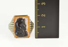 14K White Gold Carved Knight Two Face Cameo Statement Ring