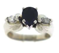 Strong Blue Sapphire & Marquise Diamond Accent Ring