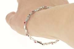 10K White Gold Natural Ruby Diamond Accent Wavy Link Tennis Bracelet