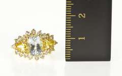 14K Yellow Gold Blue Topaz Pear Citrine CZ Halo Statement Ring