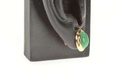 14K Yellow Gold Oval Malachite Cabochon Retro Stud Earrings