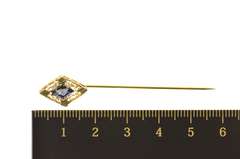 10K Yellow Gold Squared Ornate Leaf Filigree Syn. Sapphire Pin/Brooch