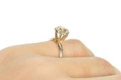 14K Yellow Gold Retro Diamond Halo Cluster Engagement Ring