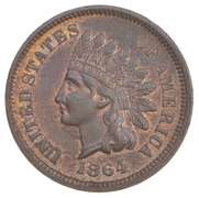 1864 Indian Head Cent - L On Ribbon