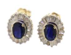 Glamorous Oval Sapp w Bagg Diamond Earrings