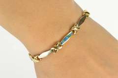 14K Yellow Gold Black Opal Inlay Two Tone X Criss Cross Bracelet