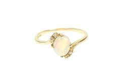 14K Yellow Gold Natural Opal Diamond Bypass Statement Ring