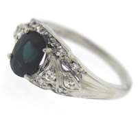 Dazzling Vintage Oval Green Sapp & Diamond Ring