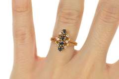 10K Yellow Gold Sapphire Diamond Halo Cluster Ornate Statement Ring