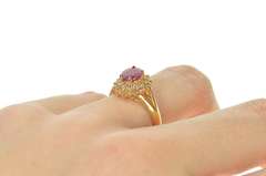 14K Yellow Gold 1.22 Ctw Oval Ruby Diamond Halo Engagement Ring