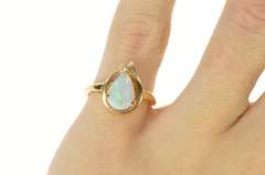 14K Yellow Gold Pear Natural Opal Diamond Accent Statement Ring