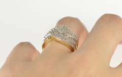 14K Yellow Gold Wavy Curvy Diamond Encrusted Statement Ring