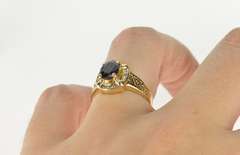 10K Yellow Gold 1.15 Ctw Sapphire Diamond Halo Engagement Ring