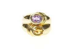 14K Yellow Gold Amethyst Citrine Tiered Statement Cocktail Ring