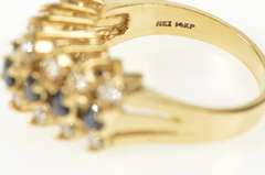 14K Yellow Gold 2.10 Ctw Tiered Sapphire Diamond Squared Ring