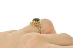 10K Yellow Gold Oval Nephrite Cabochon Rope Trim Statement Ring