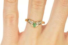 10K Yellow Gold Marquise Emerald Diamond Chevron Statement Ring