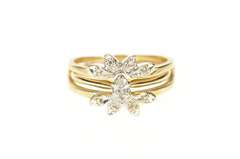 14K Yellow Gold Retro Diamond Engagement Bridal Set Ring