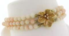 Vintage 14kt YG Coral and Diamond Bracelet