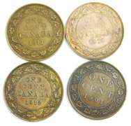 4 Canadian Large Cent Coins