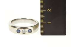 14K White Gold 0.30 Ctw Sapphire Diamond Men's Wedding Ring